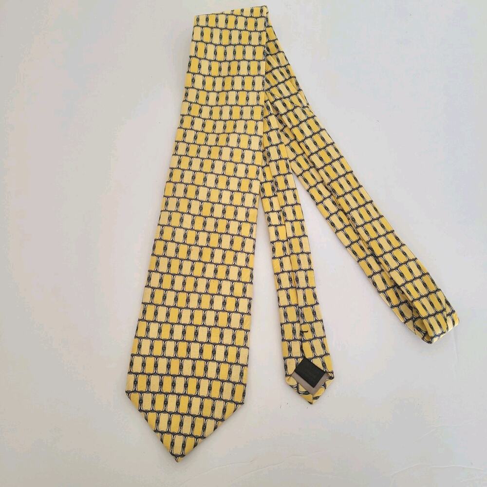 Cloverpigeon Men's Neck Tie Necktie Yellow Blue Classic Geometric‎ 100% Silk